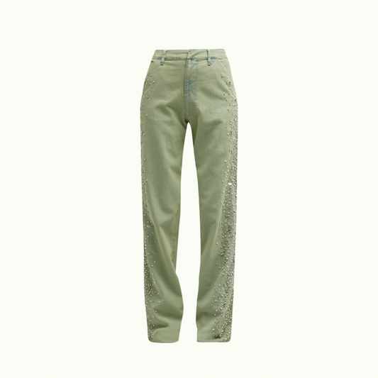 Des Phemmes denim embroidered straight trousers